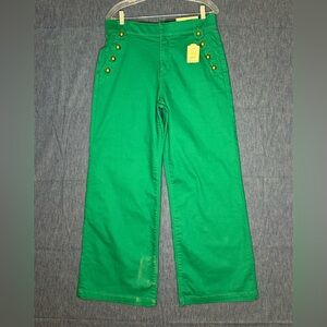 St. John's Bay Bright Green Wide-Leg Pants with Gold Buttons